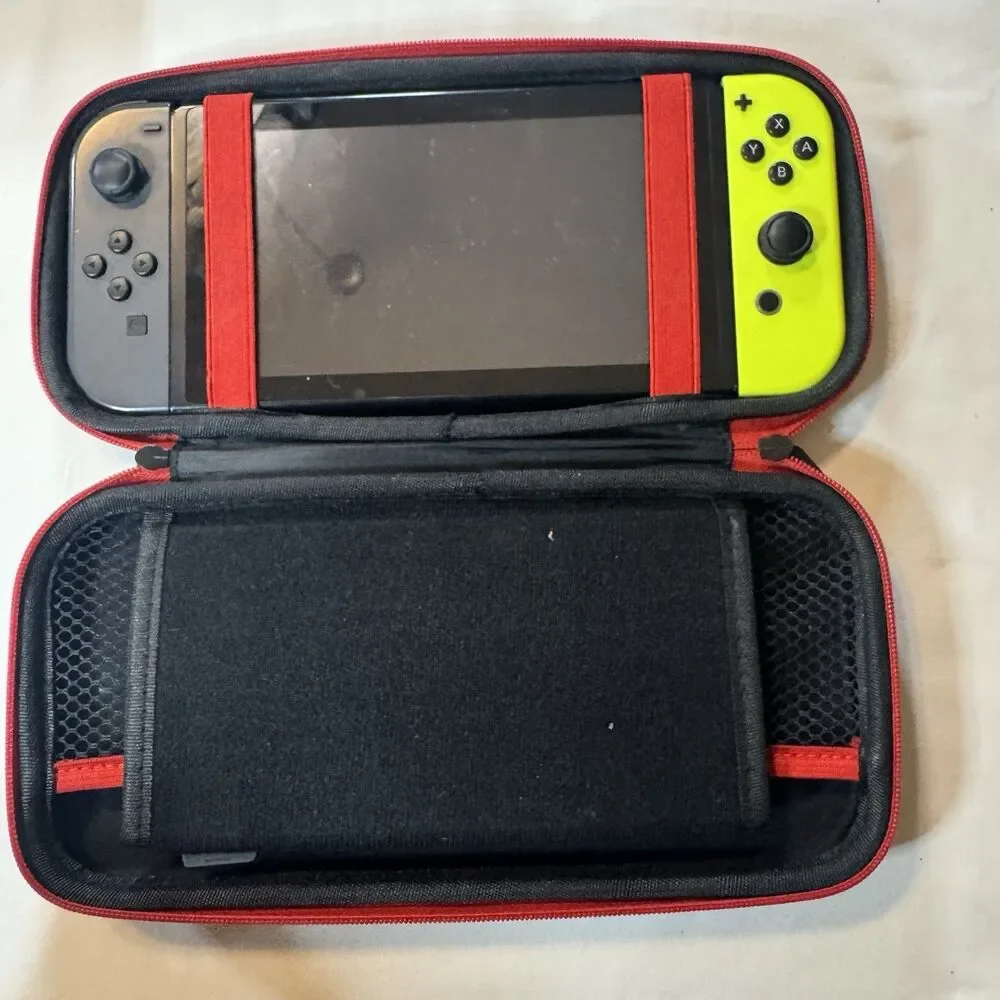 Nintendo Switch Console V1 Unpatched XAW1007 Neon Joy Cons Dock Charger Bundle